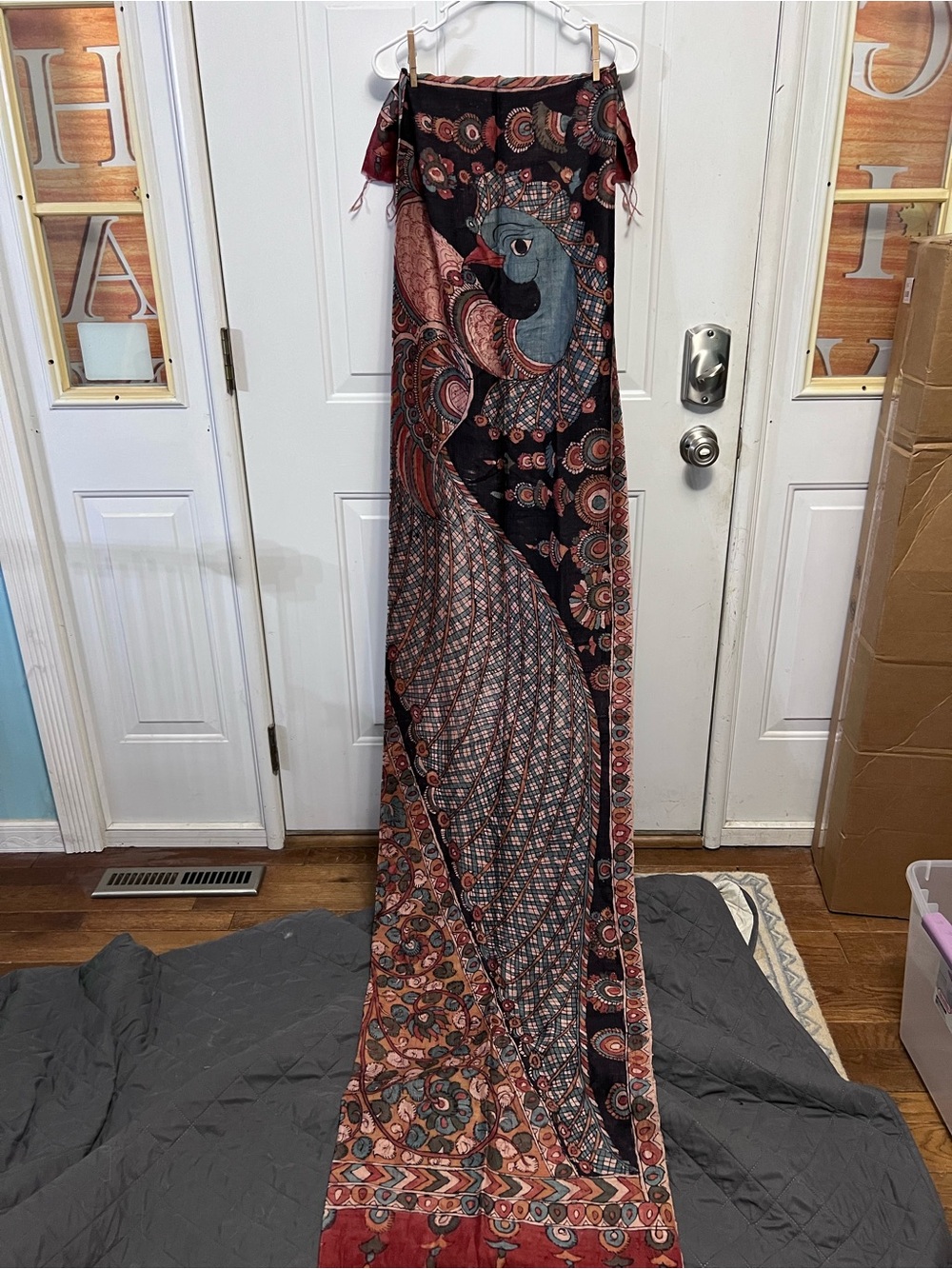 Creative Bee Large Peacock Stole Wrap 36x90 Multicolor India Textile Fringe